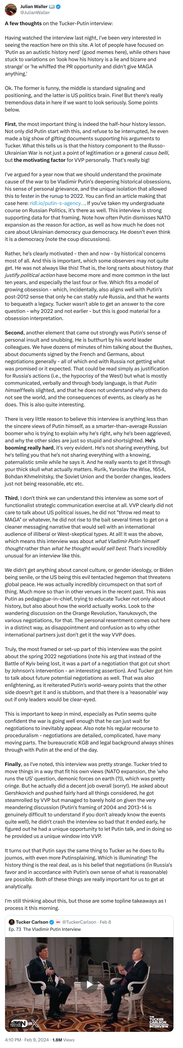 An X (Twitter) post from @JulianWaller - Julian Waller 📖