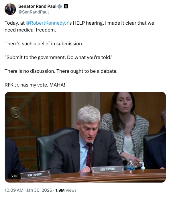 An X (Twitter) post from @SenRandPaul - Senator Rand Paul