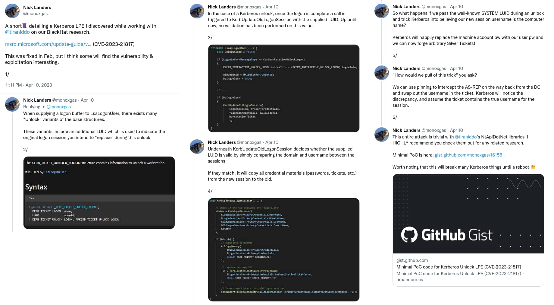 An X (Twitter) post from @monoxgas - Nick Landers