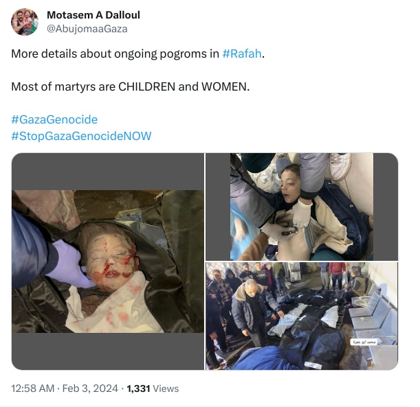 An X (Twitter) post from @AbujomaaGaza - Motasem A Dalloul