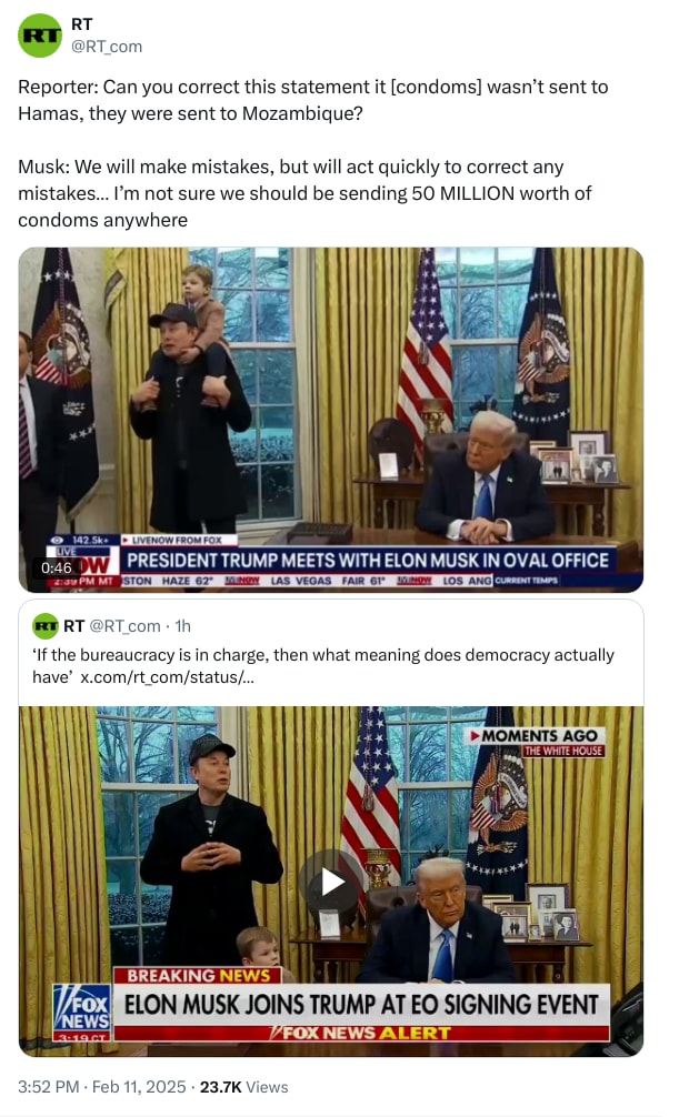 An X (Twitter) post from @RT_com - RT