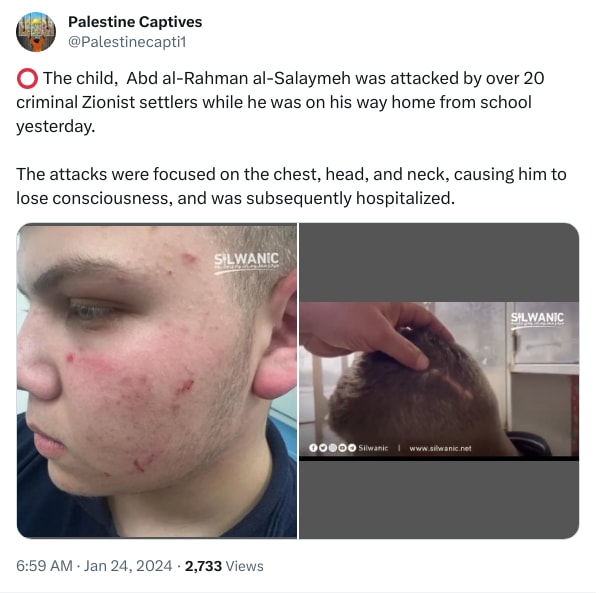 An X (Twitter) post from @Palestinecapti1 - Palestine Captives 𓂆