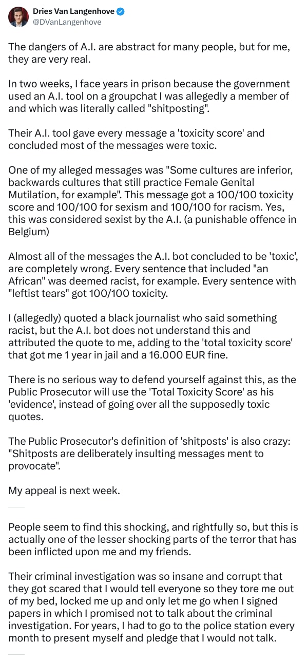 An X (Twitter) post from @DVanLangenhove - Dries Van Langenhove