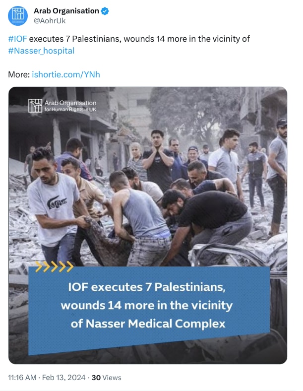 An X (Twitter) post from @AohrUk - Arab Organisation