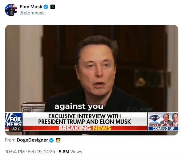 An X (Twitter) post from @elonmusk - Elon Musk