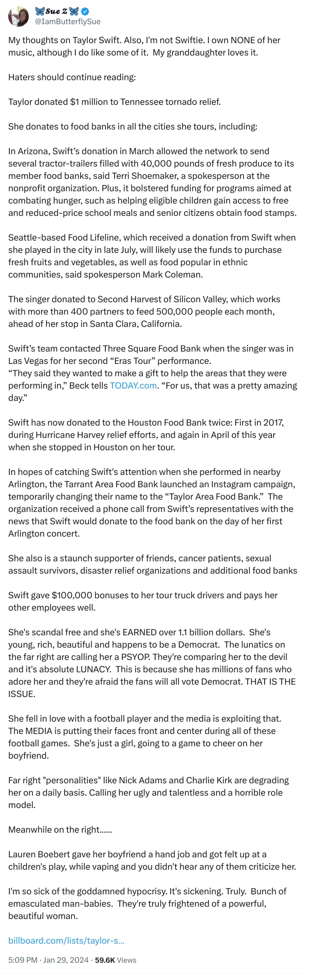 An X (Twitter) post from @IamButterflySue - 🦋𝓢𝓾𝓮 𝓩 🦋