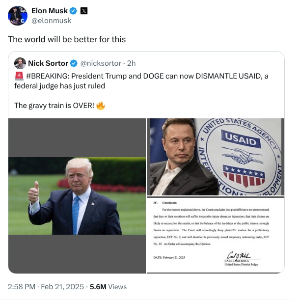 An X (Twitter) post from @elonmusk - Elon Musk