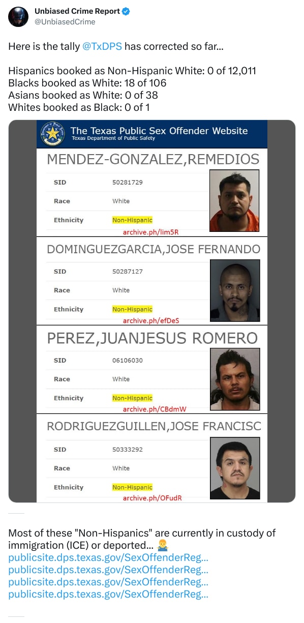 An X (Twitter) post from @UnbiasedCrime - Unbiased Crime Report