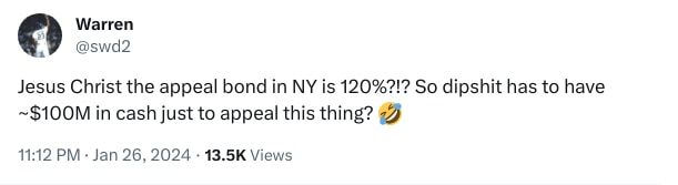 An X (Twitter) post from @swd2 - Warren