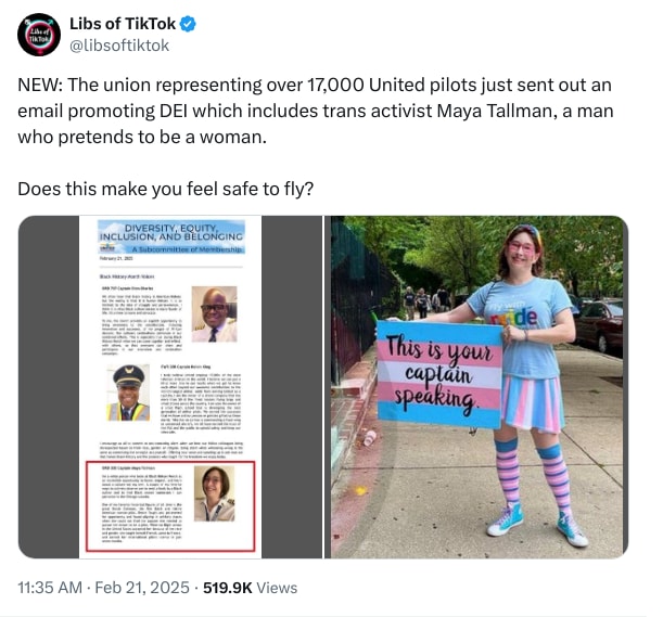 An X (Twitter) post from @libsoftiktok - Libs of TikTok