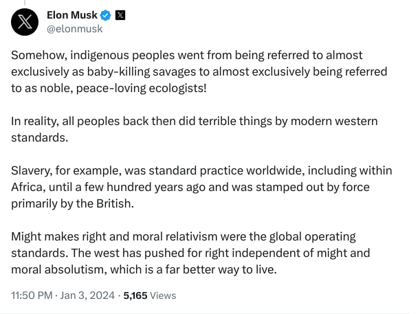 An X (Twitter) post from @elonmusk - Elon Musk
