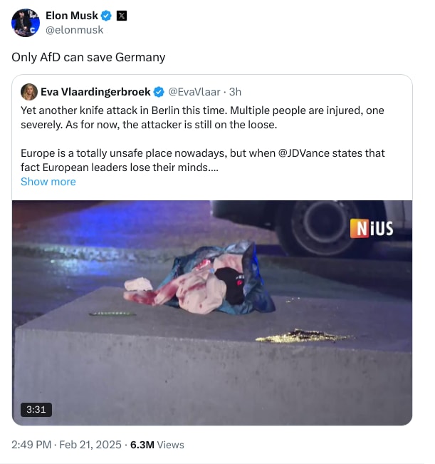 An X (Twitter) post from @elonmusk - Elon Musk