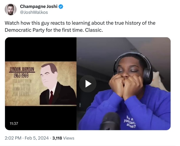 An X (Twitter) post from @JoshWalkos - Champagne Joshi