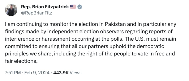 An X (Twitter) post from @RepBrianFitz - Rep. Brian Fitzpatrick 🇺🇸