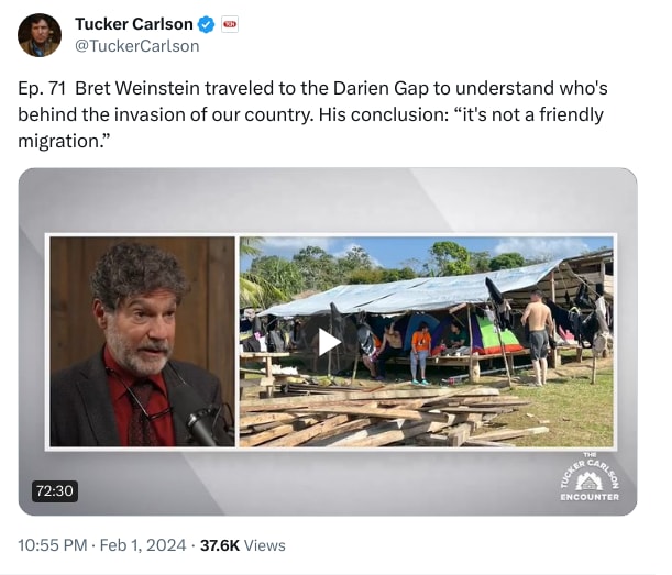 An X (Twitter) post from @TuckerCarlson - Tucker Carlson
