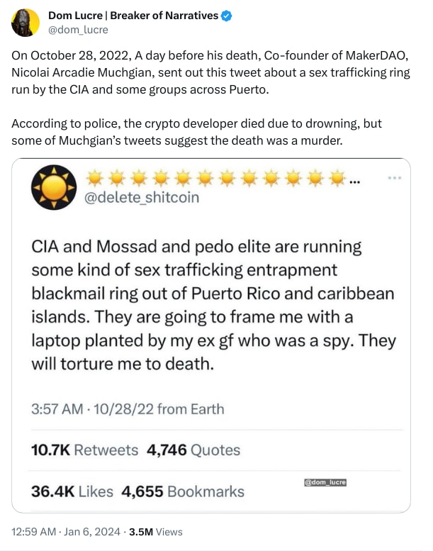 An X (Twitter) post from @dom_lucre - Dom Lucre | Breaker of Narratives