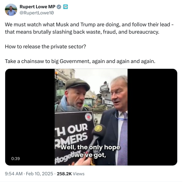 An X (Twitter) post from @RupertLowe10 - Rupert Lowe MP