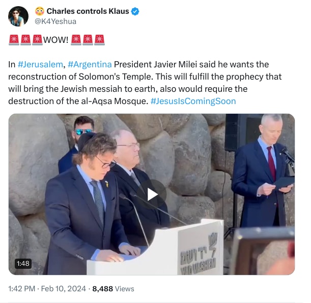 An X (Twitter) post from @K4Yeshua - 😳 Charles controls Klaus