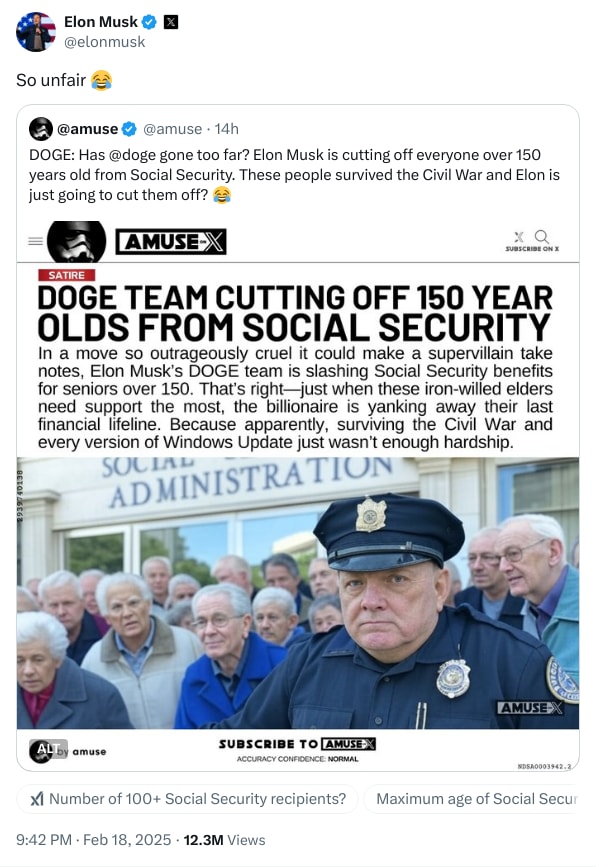 An X (Twitter) post from @elonmusk - Elon Musk