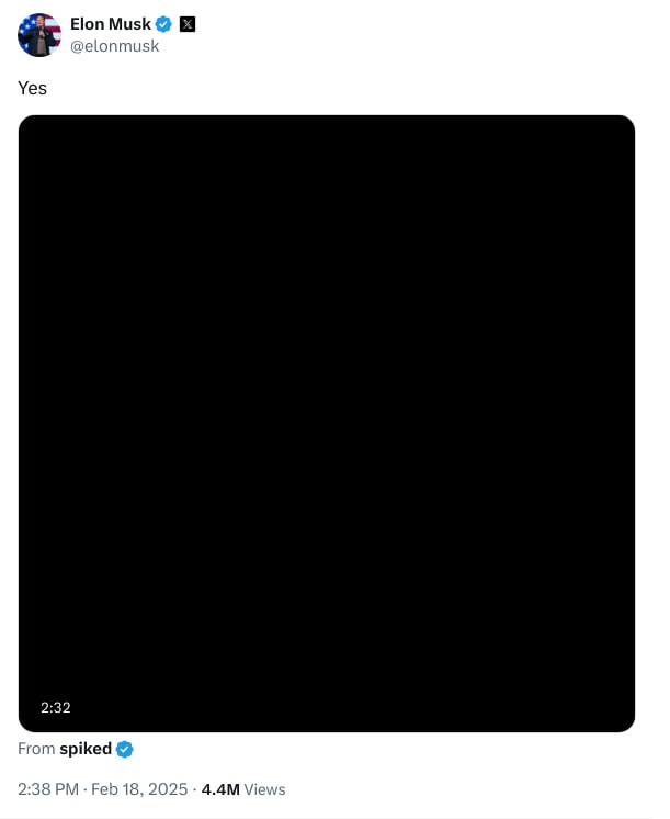 An X (Twitter) post from @elonmusk - Elon Musk