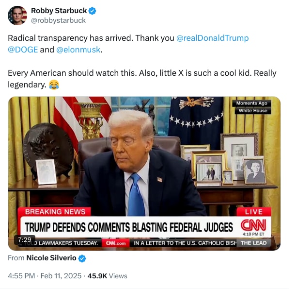An X (Twitter) post from @robbystarbuck - Robby Starbuck