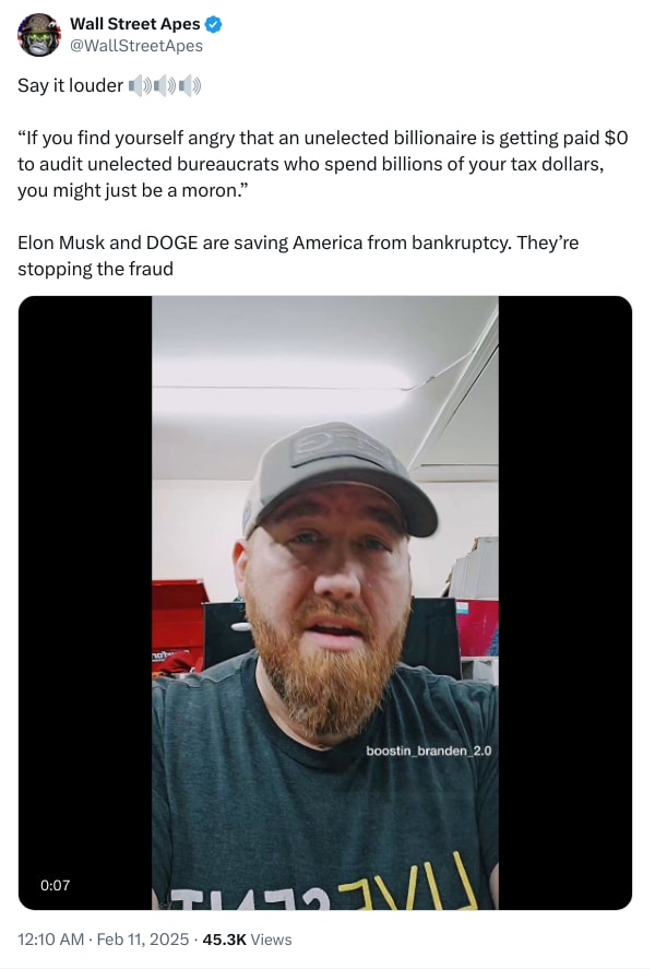 An X (Twitter) post from @WallStreetApes - Wall Street Apes