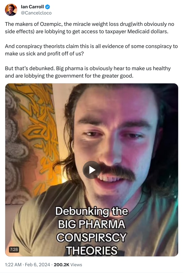 An X (Twitter) post from @Cancelcloco - Ian Carroll