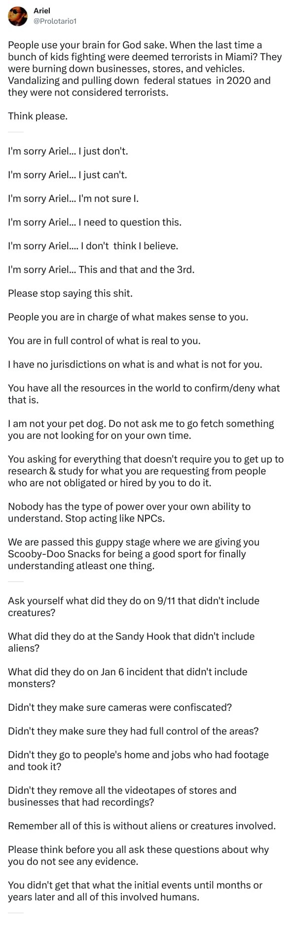 An X (Twitter) post from @Prolotario1 - Ariel