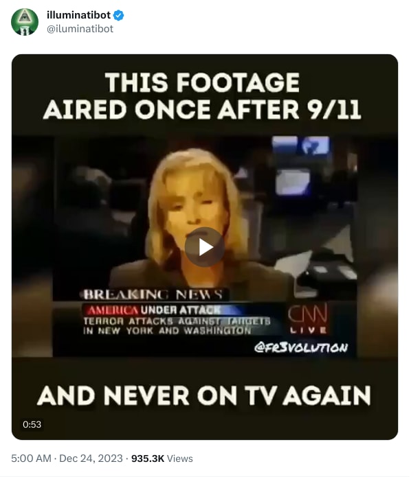 An X (Twitter) post from @iluminatibot - illuminatibot