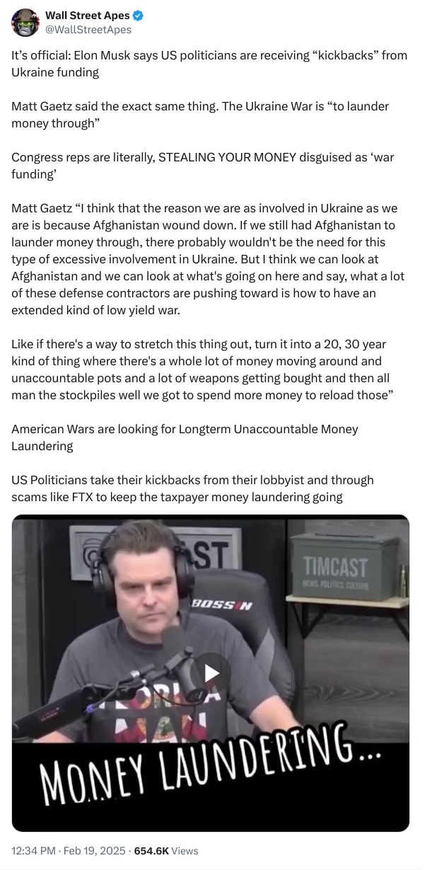 An X (Twitter) post from @WallStreetApes - Wall Street Apes