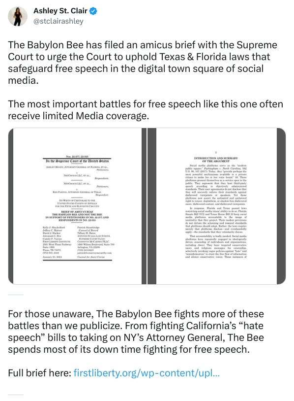 An X (Twitter) post from @stclairashley - Ashley St. Clair