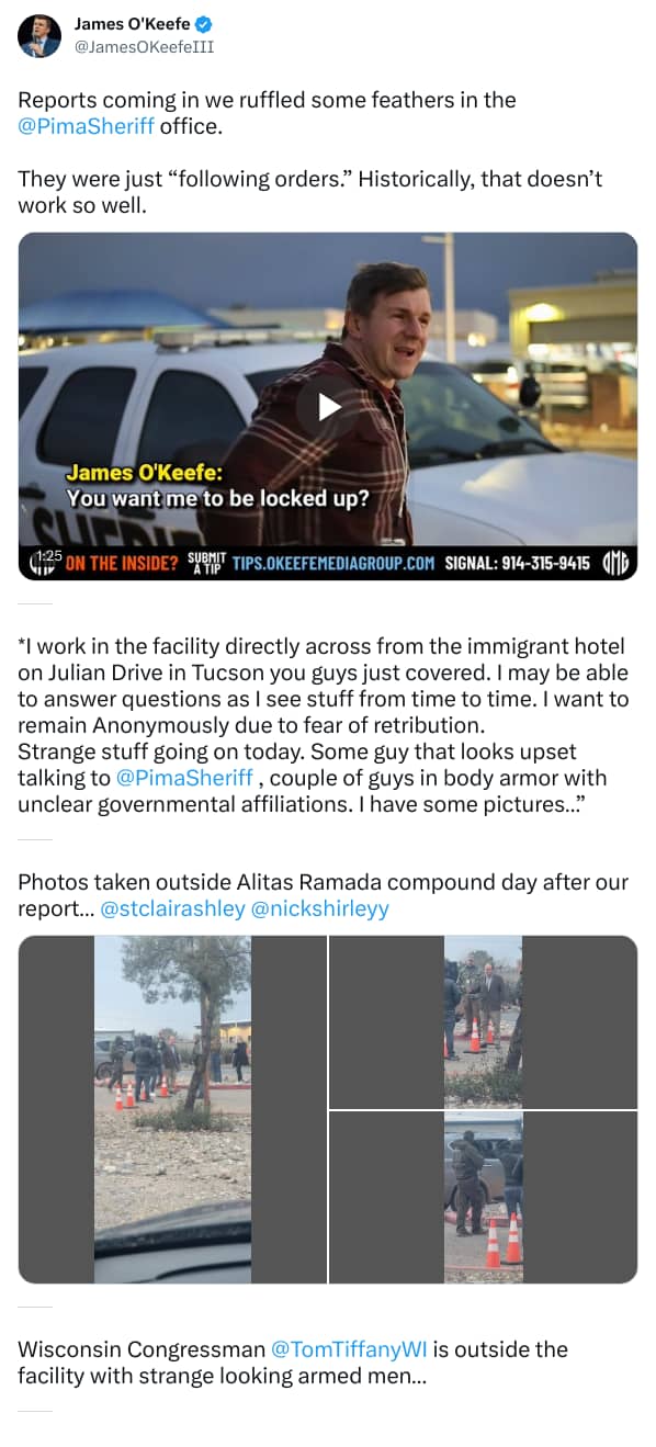 An X (Twitter) post from @JamesOKeefeIII - James O'Keefe