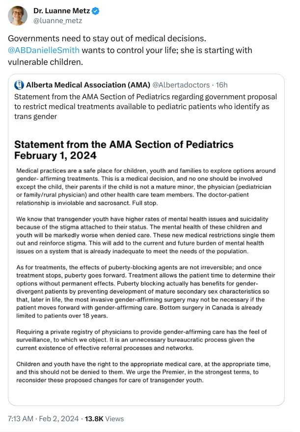 An X (Twitter) post from @luanne_metz - Dr. Luanne Metz