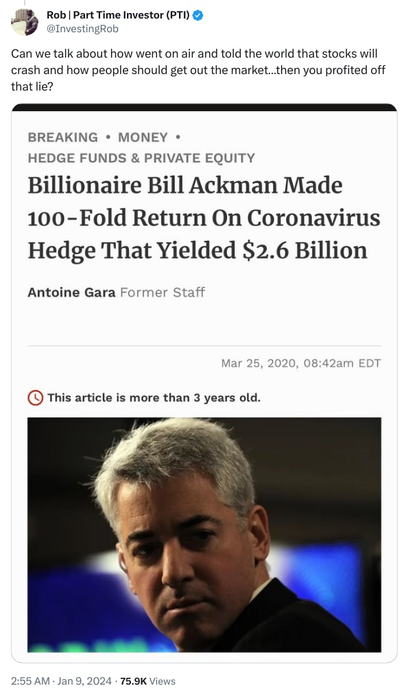 An X (Twitter) post from @InvestingRob - Rob | Part Time Investor (PTI)