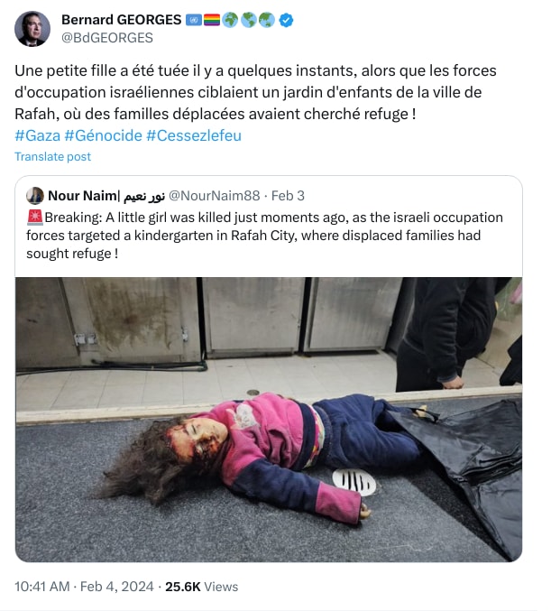 An X (Twitter) post from @BdGEORGES - Bernard GEORGES 🇺🇳🏳️‍🌈🌍🌎🌏