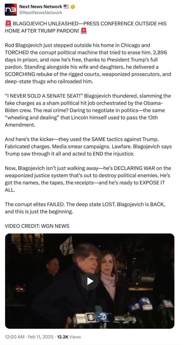 An X (Twitter) post from @NextNewsNetwork - Next News Network 🇺🇲