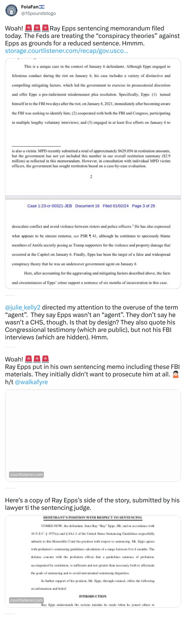 An X (Twitter) post from @15poundstogo - FoiaFan🇮🇱