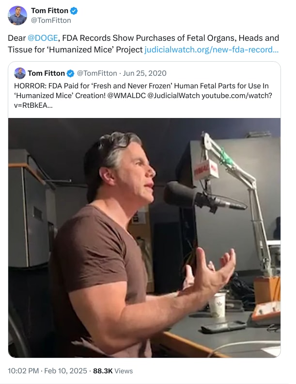 An X (Twitter) post from @TomFitton - Tom Fitton