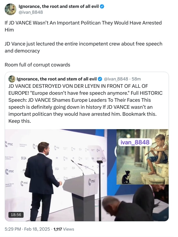 An X (Twitter) post from @ivan_8848 - Ignorance, the root and stem of all evil