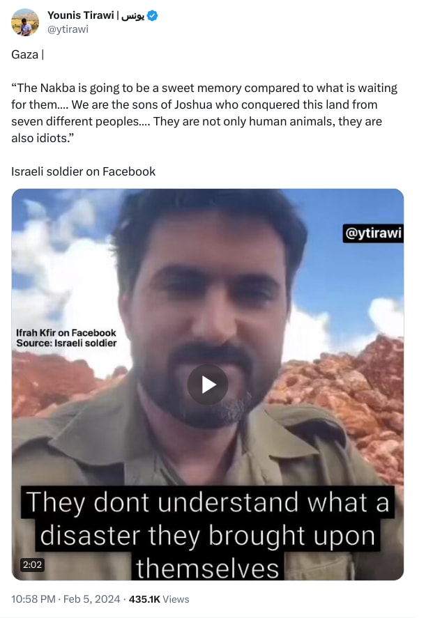 An X (Twitter) post from @ytirawi - Younis Tirawi | يونس