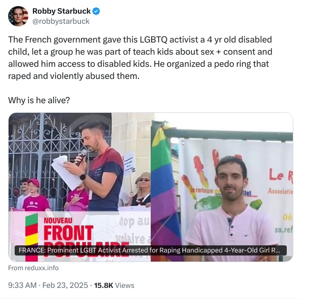 An X (Twitter) post from @robbystarbuck - Robby Starbuck