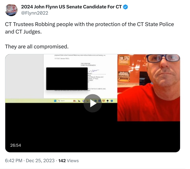 An X (Twitter) post from @Flynn2022 - 2024 John Flynn US Senate Candidate For CT