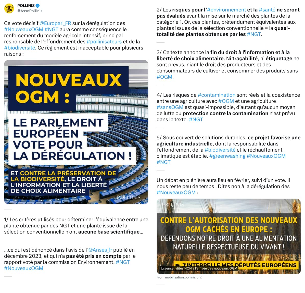 An X (Twitter) post from @AssoPollinis - POLLINIS