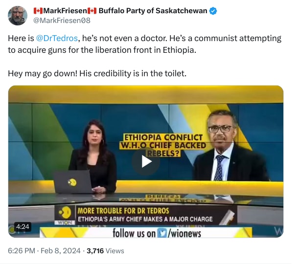 An X (Twitter) post from @MarkFriesen08 - 🇨🇦MarkFriesen🇨🇦 Buffalo Party of Saskatchewan