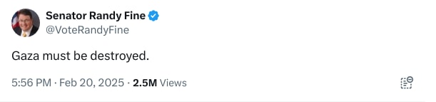 An X (Twitter) post from @VoteRandyFine - Senator Randy Fine