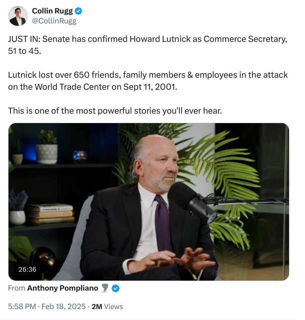 An X (Twitter) post from @CollinRugg - Collin Rugg