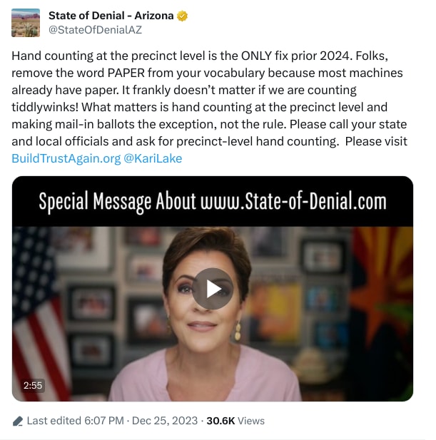 An X (Twitter) post from @StateOfDenialAZ - State of Denial - Arizona
