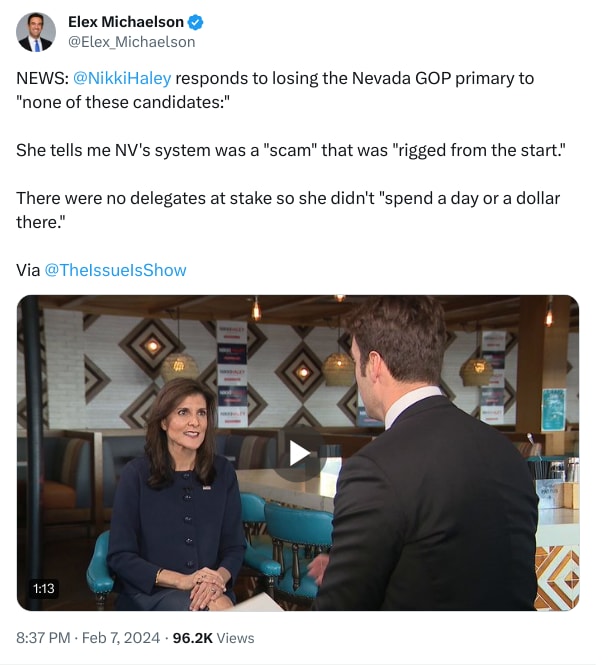 An X (Twitter) post from @Elex_Michaelson - Elex Michaelson