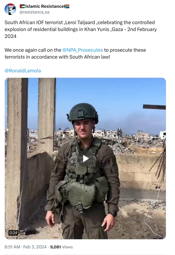 An X (Twitter) post from @resistance_sa - 🇵🇸Islamic Resistance🇿🇦