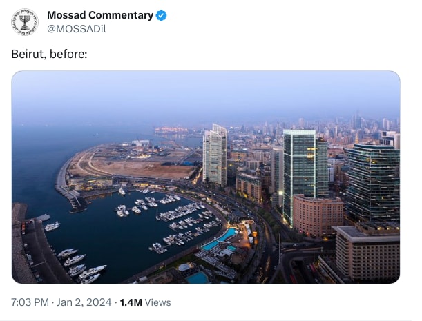 An X (Twitter) post from @MOSSADil - Mossad Commentary